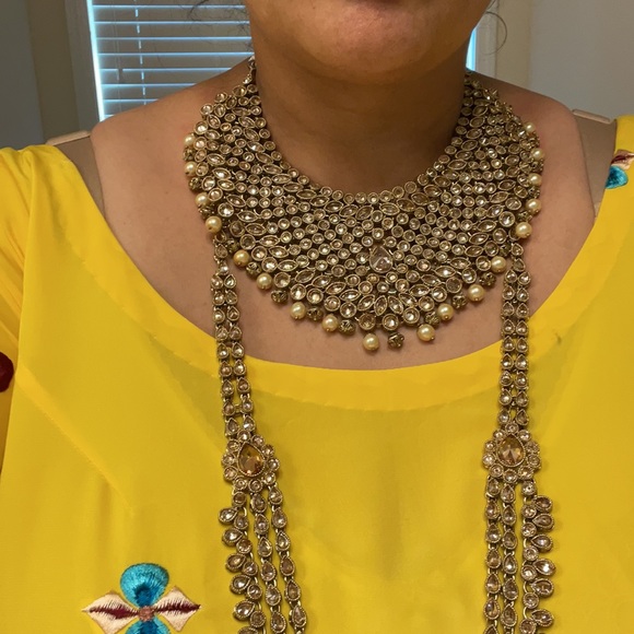 indian Beautiful 3 piece necklace set with mattapati - Picture 3 of 12